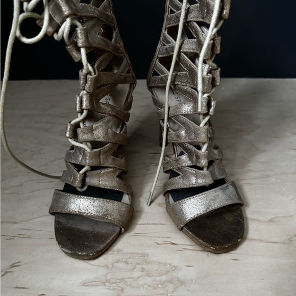 Gold Lace Up Boots - Picture 2 of 5